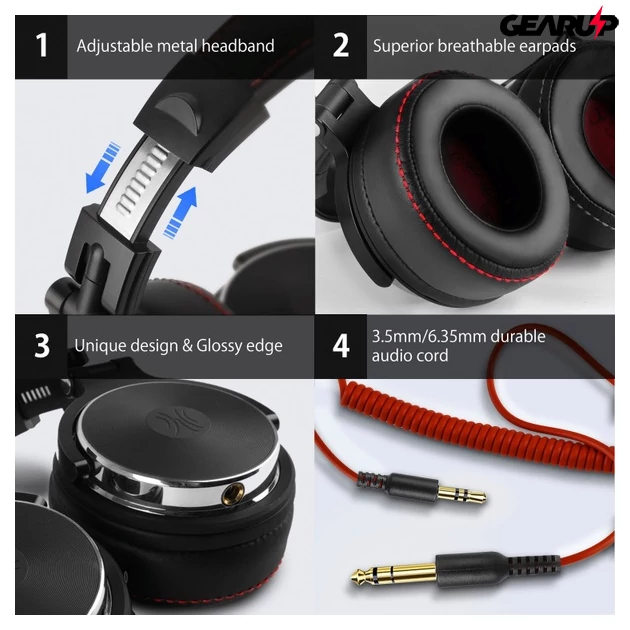 Kép 5/5 - OneOdio Pro 50 vezetékes DJ, stúdió fejhallgató (fekete)