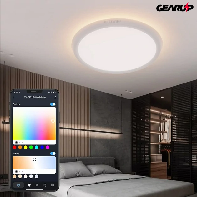 Kép 3/4 - BlitzWolf® BW-CLT1: intelligens LED mennyezeti lámpa változtatható színekkel