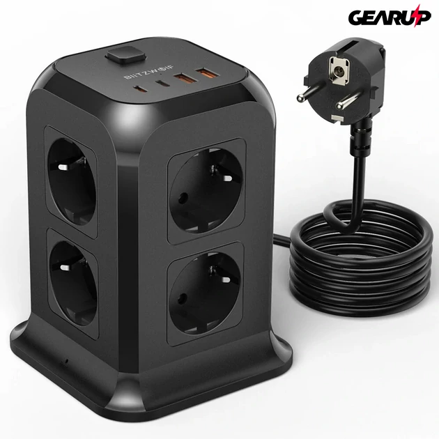 Kép 1/5 - BlitzWolf® BW-PC3: asztali töltő és elosztó, hosszabbító (12 db különböző kimenet)