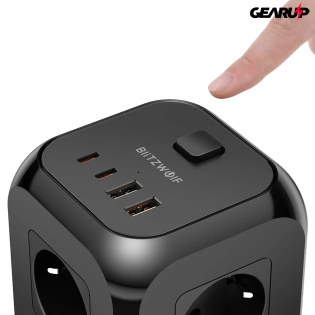 Kép 3/5 - BlitzWolf® BW-PC3: asztali töltő és elosztó, hosszabbító (12 db különböző kimenet)