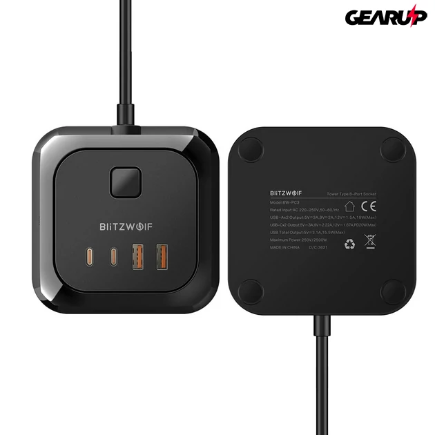 Kép 4/5 - BlitzWolf® BW-PC3: asztali töltő és elosztó, hosszabbító (12 db különböző kimenet)