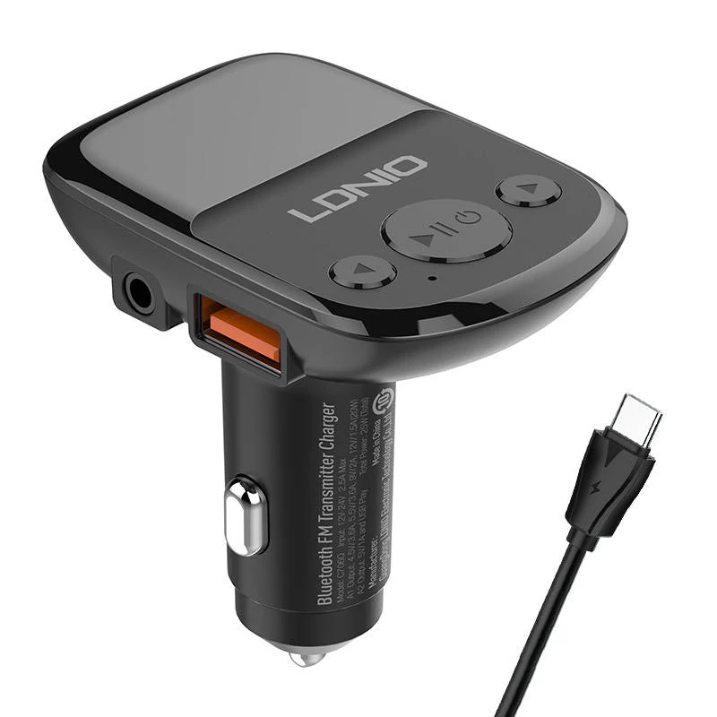 LDNIO FM transzmitter AUX bemenettel és USB-C kábellel