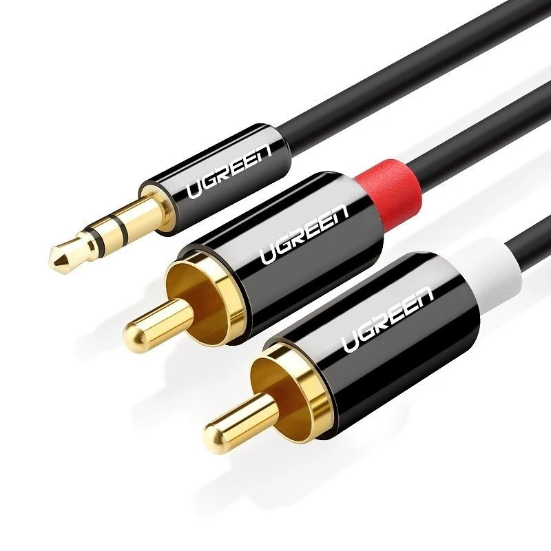 UGREEN AV116 átalakító kábel 3,5 mm Jack - 2x RCA, 2 m (fekete)