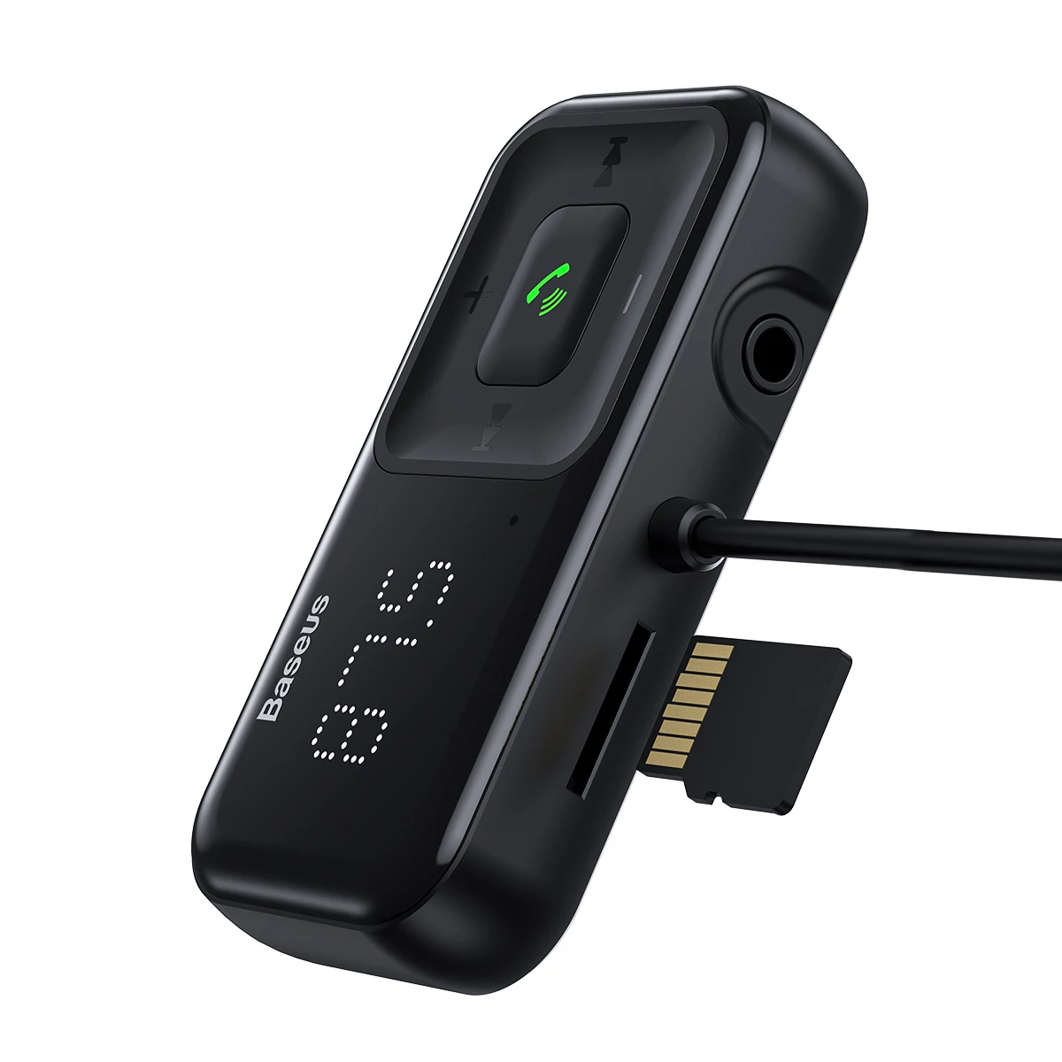Baseus S-16 T típusú FM transzmitter, AUX, Bluetooth 5.0, 2x USB, microSD (fekete)