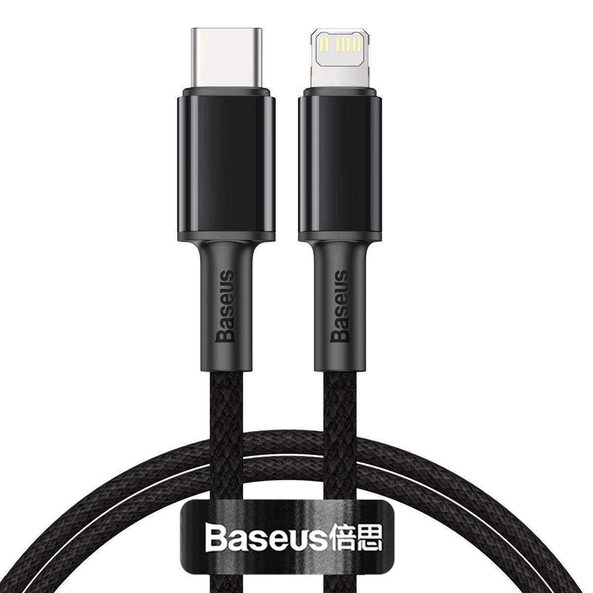 Baseus USB-C és Lightning nagy sűrűségű fonott kábel, 20 W, 2 m (fekete)