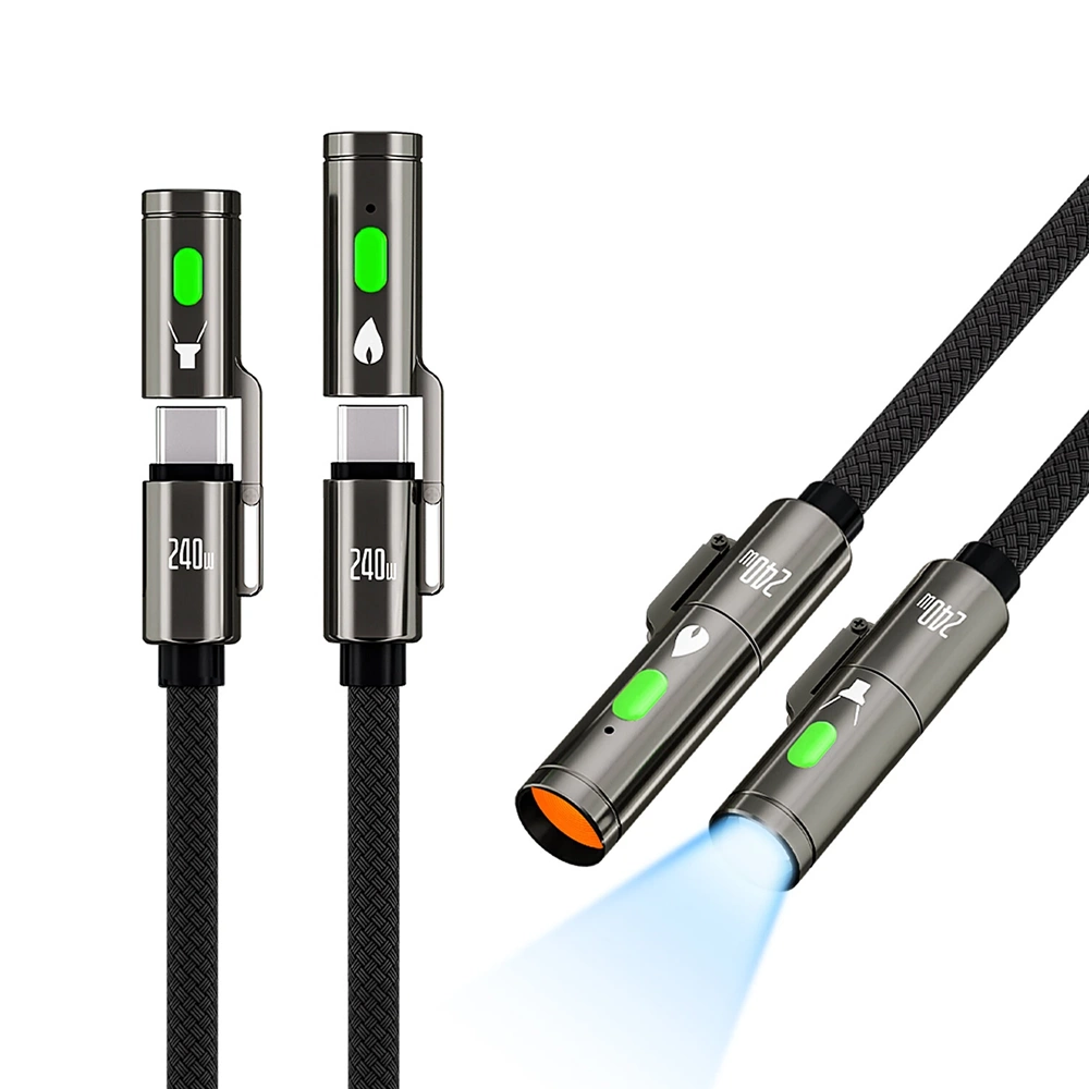 BlitzWolf BW-HDC9 4-az-1-ben gyorstöltő kábel beépített zseblámpával, 240W - Fekete