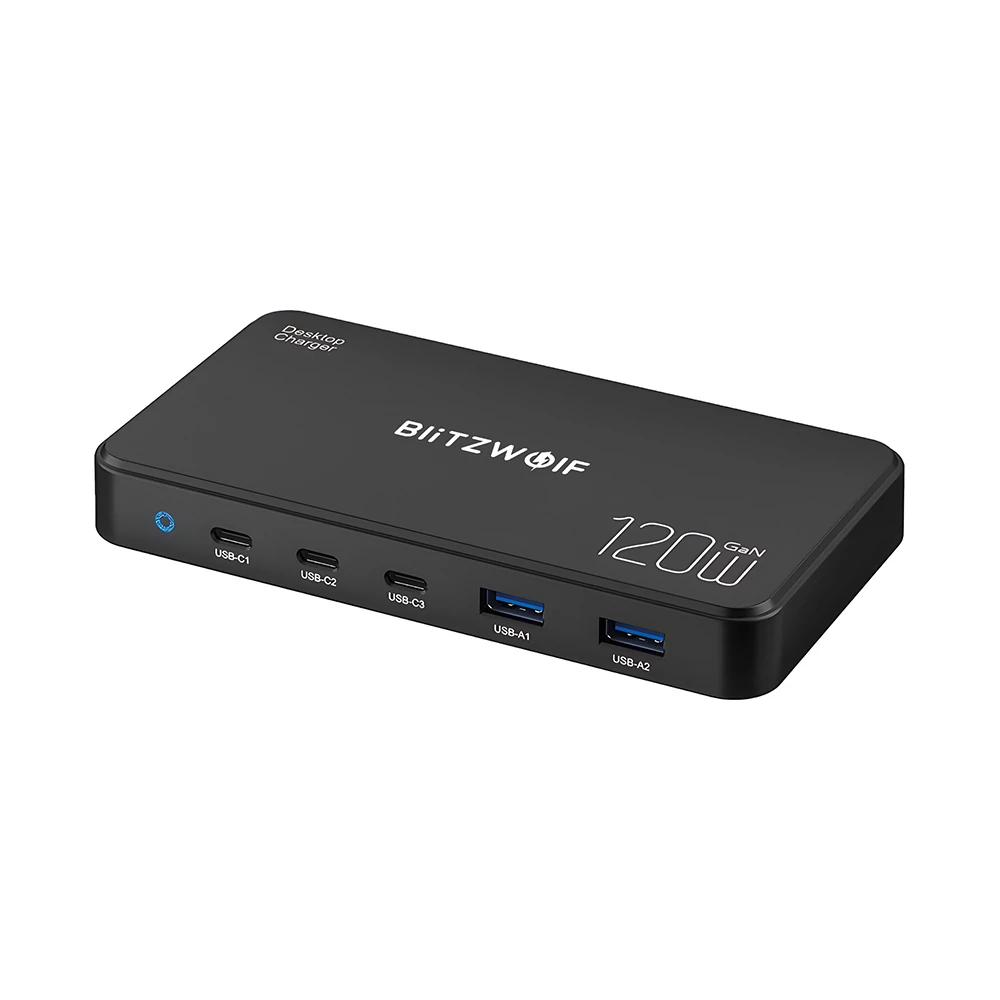 BlitzWolf BW-I100 asztali GaN töltő 5 töltőporttal, 120W