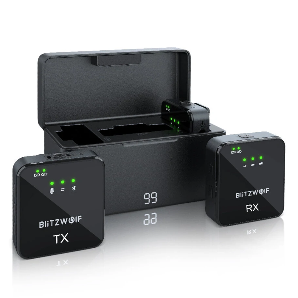 BlitzWolf BW-SX63 vezeték nélküli csíptetős mikrofon akkumulátoros töltőtokkal (2 db mikrofonnal)