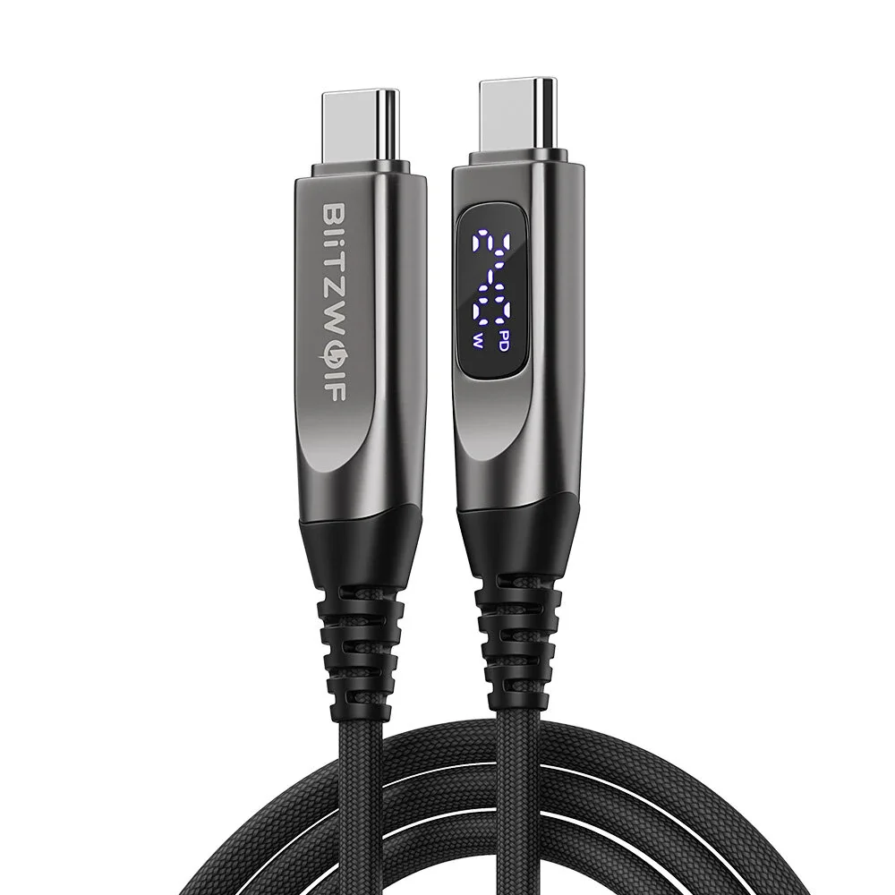 BlitzWolf BW-TC25 kábel extra erős bevonattal és digitális kijelzővel, gyorstöltéshez 240W - 1,2m