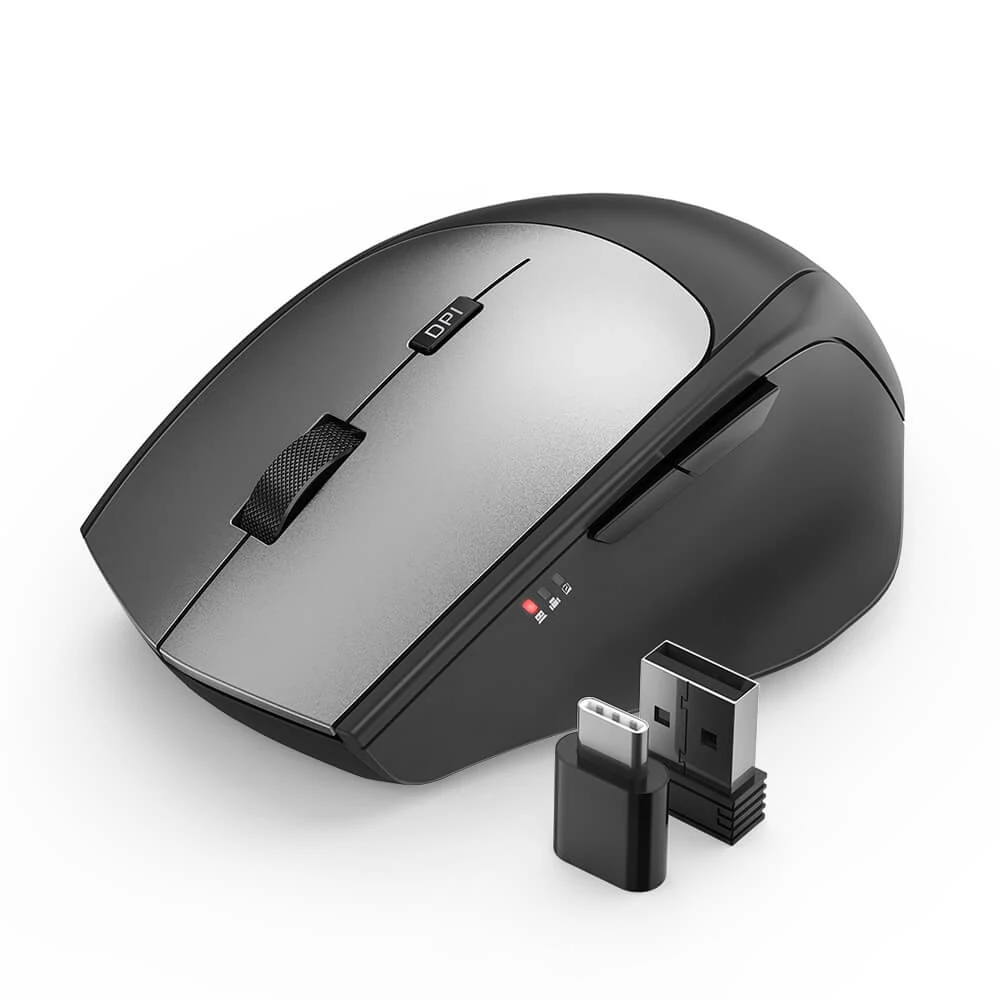 BlitzWolf BW-MO2 2,4 GHz-es vezeték nélküli ergonomikus Plug and Play 6 gombos egér 4 DPI-szinttel, USB-A és Type-C vevővel