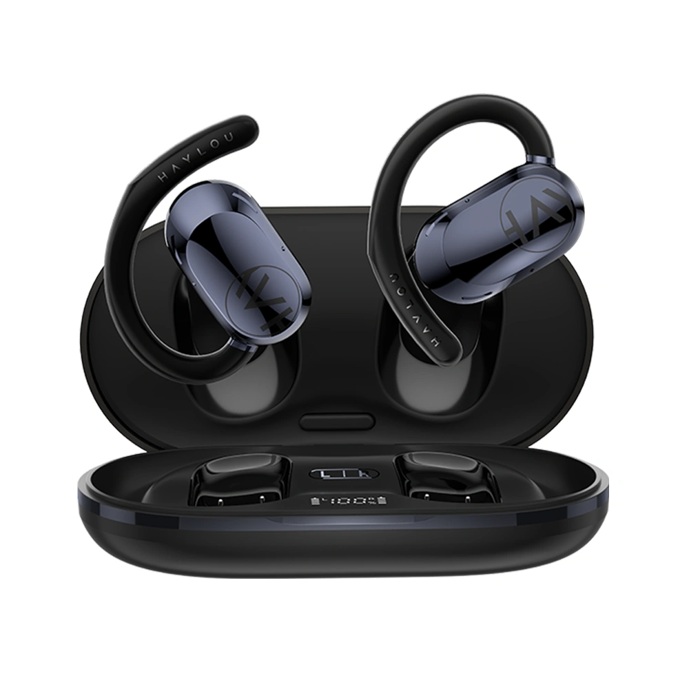 Xiaomi Haylou Earhook kampós, nyitott kialakítású, akkumulátor kijelzős vezeték nélküli fülhallgató, fekete - Sérült csomagolás