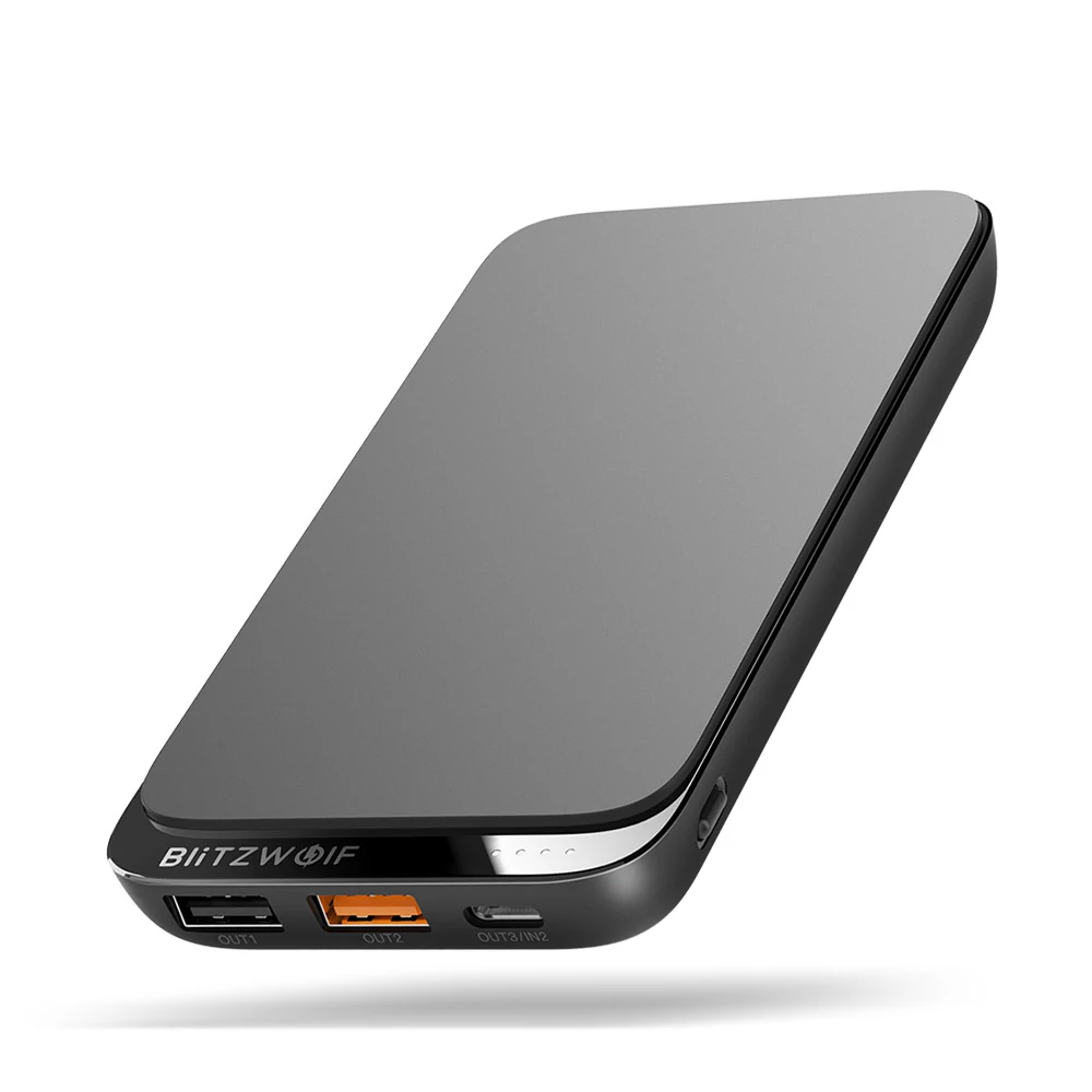 BlitzWolf BW-P10 hordozható külső akkumulátor, vezeték nélküli töltéssel és 4 kimenetel - 10000mAh - Fekete