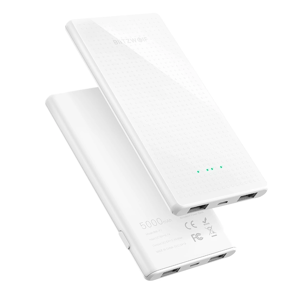 BlitzWolf BW-P7 hordozható külső akkumulátor, vésztöltő, Power Bank - 5000mAh - Fehér
