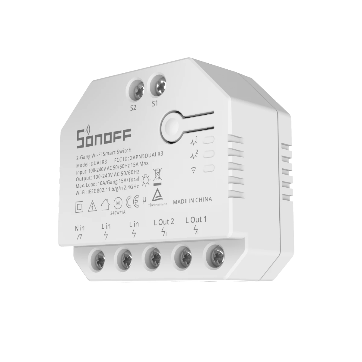Sonoff Dual R3 WiFi-s okosrelé, két áramkörös, fogyasztásméréssel, redőnyvezérléssel