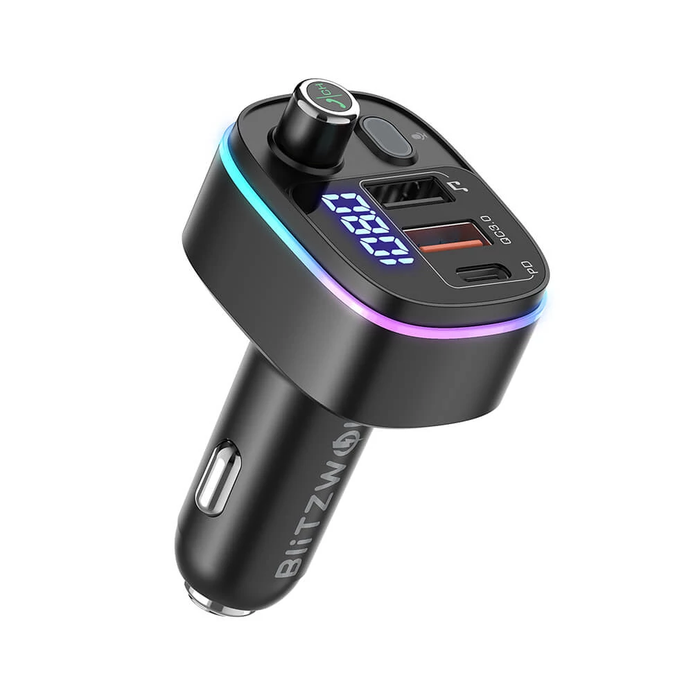 BlitzWolf BW-BC2 Bluetooth 5.0 FM adó, 18W PD + QC3.0 USB autós töltő